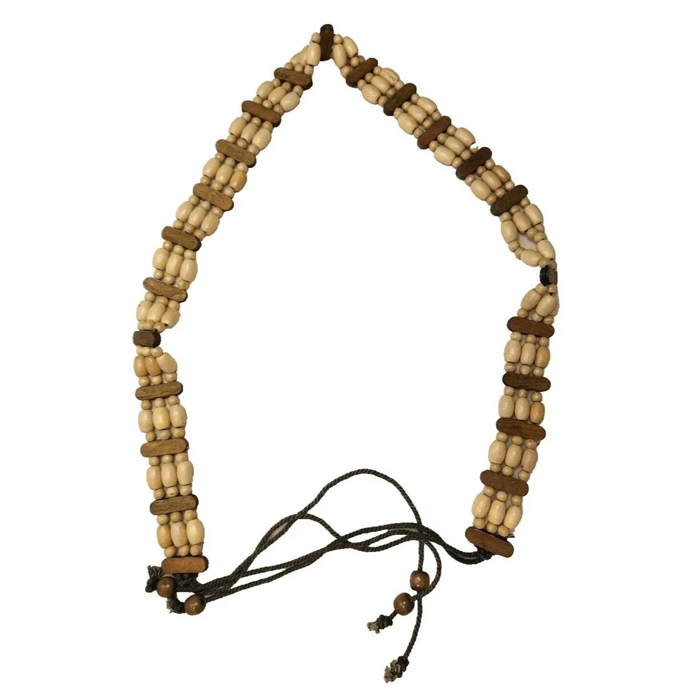 #7628 TRIPLE STRAND MULTICOLOR WOOD BEADED GREEN CORD ENDS 26